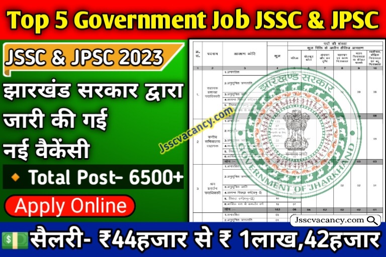 Top 5 Govt JOBS JSSC And JPSC Vacancy 2023